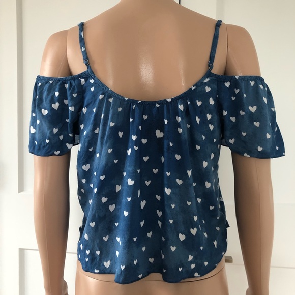 Abercrombie Blue White Hearts Off Shoulder Top Medium Girls - Picture 3 of 3